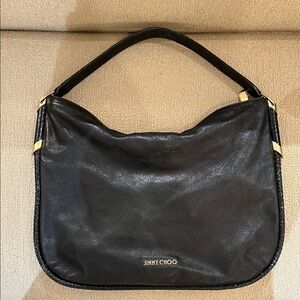 Jimmy Choo Black Hobo Bag With Gold Hardware And Elaphe Snake Trim